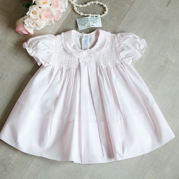 Pink Dress Smocked Heirloom Feltman Brothers Vintage Lace Collar 6 Months NWT - Picture 1 of 6